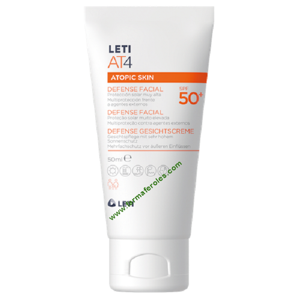 Leti AT4 Defense Barrera Facial SPF50 Sol Cloro Polución Arena Sudor 50ml