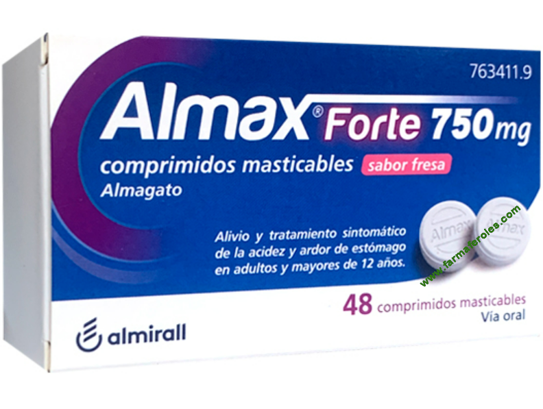 Almax Forte 750 mg 48 Comprimidos masticables Sabor Fresa