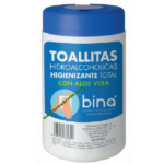 Biná Toallitas Hidroalcoholicas Higienizante Total con Aloe Vera 40uds