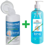 Biná 40 Toallitas Hidroalcoholicas Higienizantes + Gel 500ml GRATIS